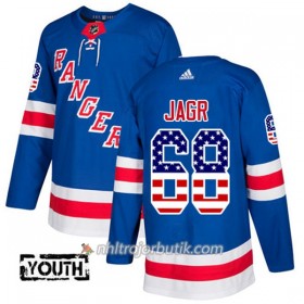 Barn Ishockey New York Rangers Tröja Jaromir Jagr 68 Adidas 2017-2018 Blå USA Flag Fashion Authentic